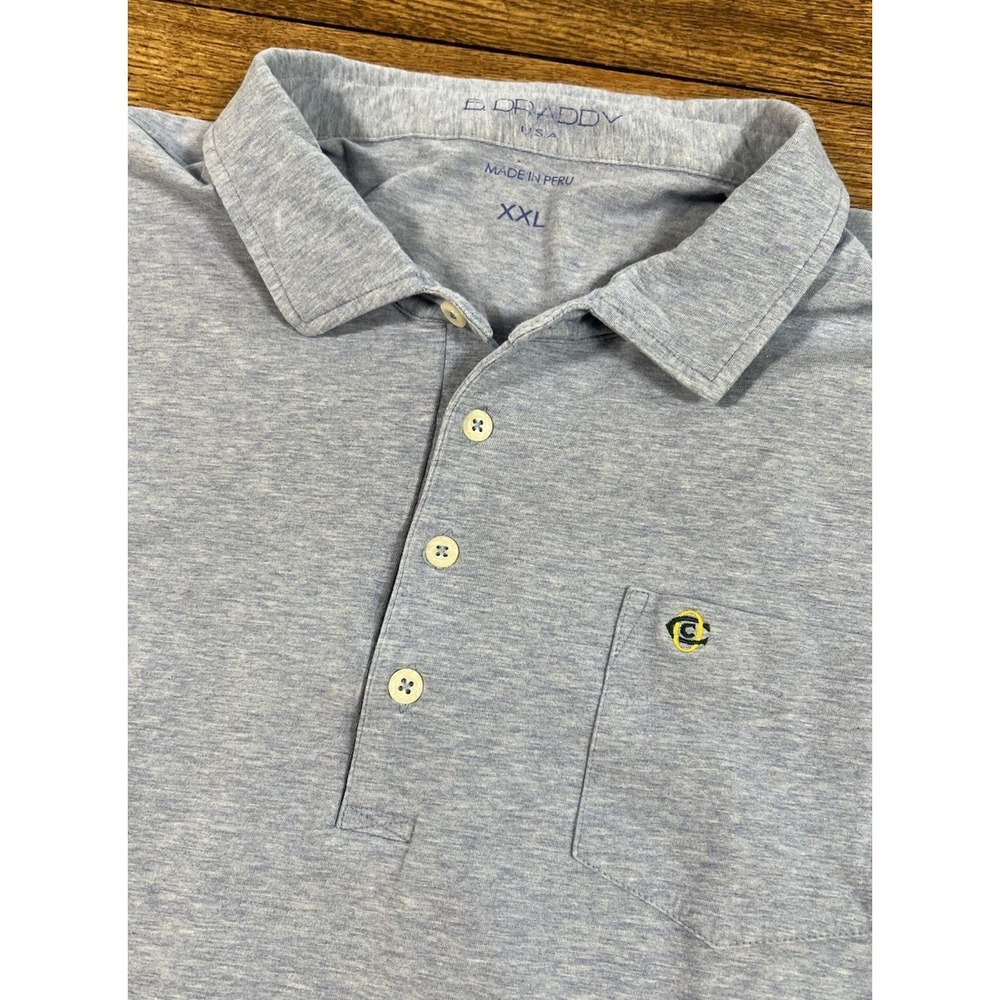 B Draddy Polo Shirt Mens Sz 2XL Blue Long Sleeve Pima Cotton Golf Pocket Stretch